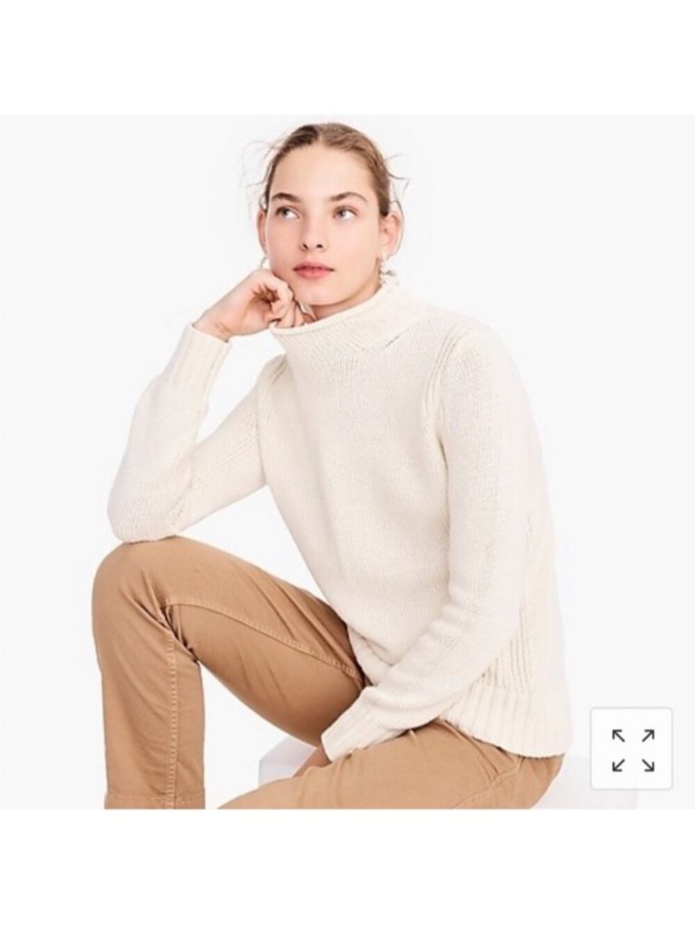 J. Crew Always Women's Rollneck Pullover Sweater in Cream Preppy Cozy